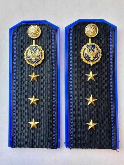Погоны ФСБ на куртку синие ПЛАСТИК звание Старший Прапорщик 13,5см