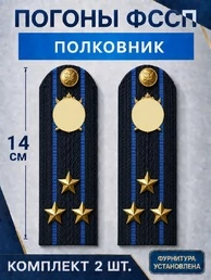Погоны ФССП с фурнитурой звание Полковник картон 14х4,5см цвет темно-синий