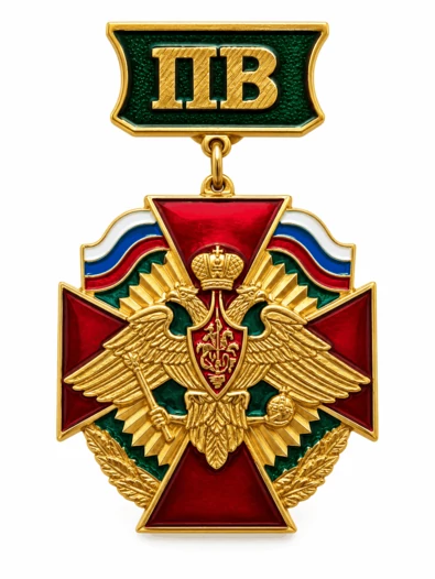 Нагрудный знак ПВ Пограничные войска России, двуглавый орёл, крест