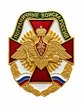 Значок Пограничные войска России, двуглавый орёл, красный крест, триколор