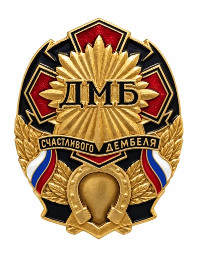 Значок ДМБ Счастливого дембеля, подкова, российский триколор