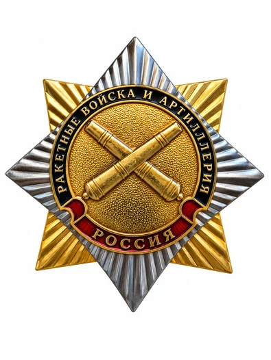 Значок РВиА России, скрещённые орудия, орденская звезда