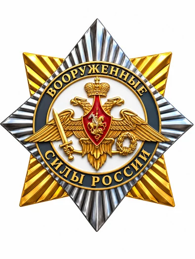 Значок Вооружённые силы России, белый фон, орденская звезда