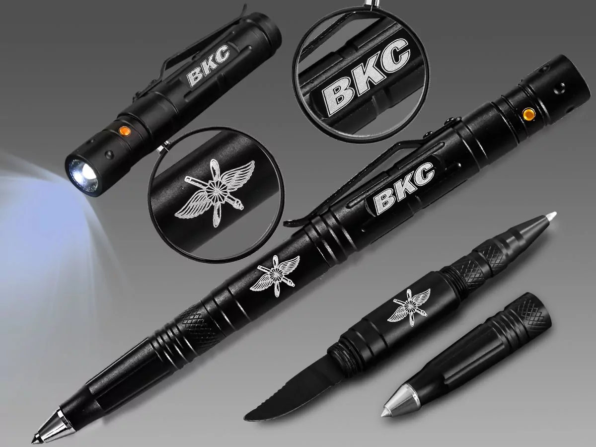 Ручка тактическая с фонариком "ВКС" цвет черный