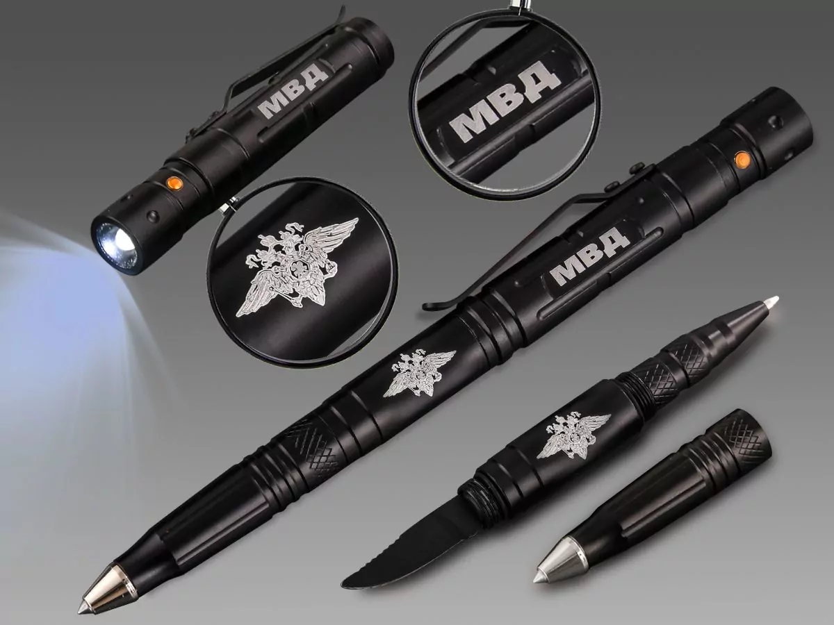 Ручка тактическая с фонариком "МВД" цвет черный