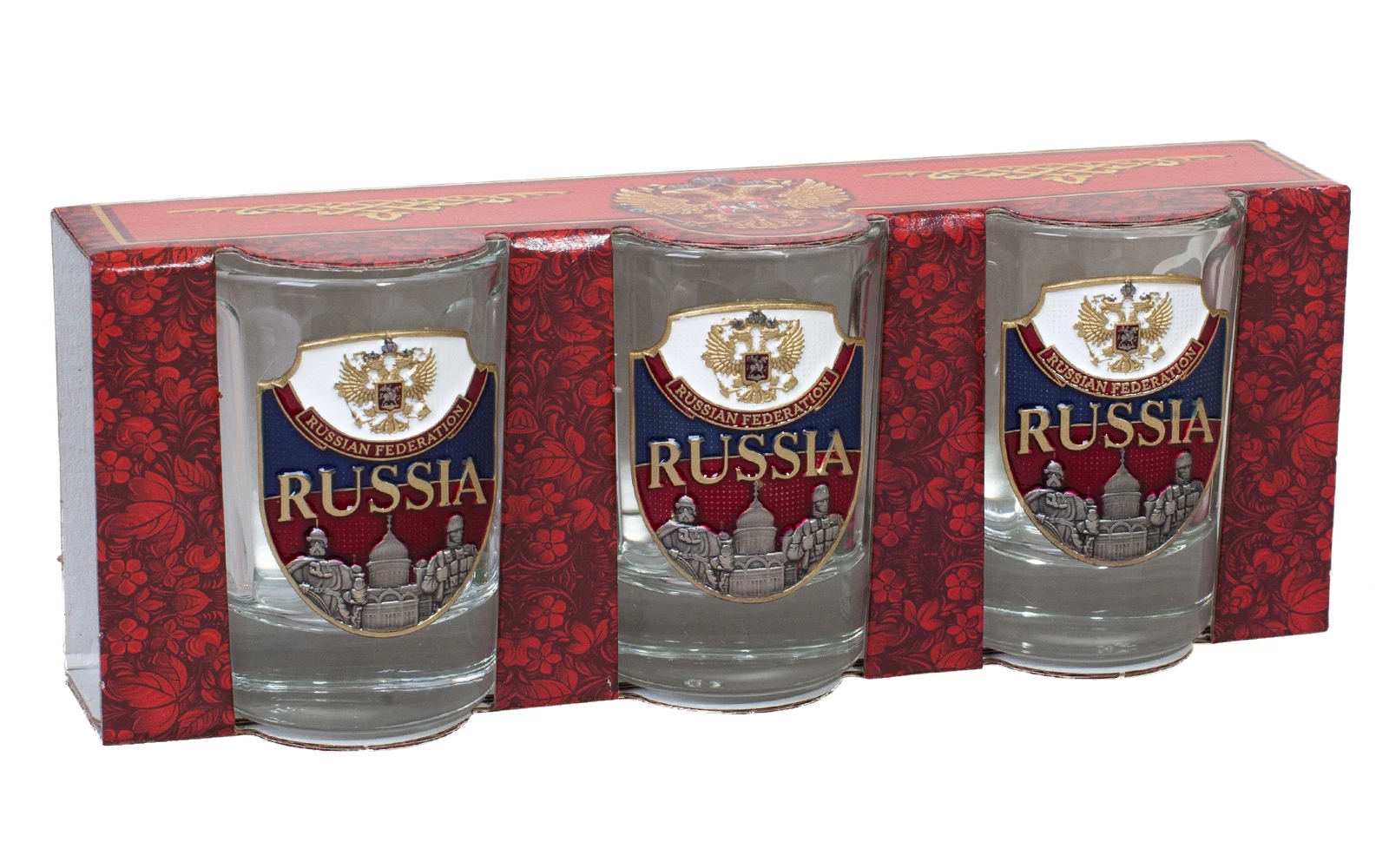 Стопки граненые 3 шт Подарочный набор стопок "RUSSIA" (3 шт.)
