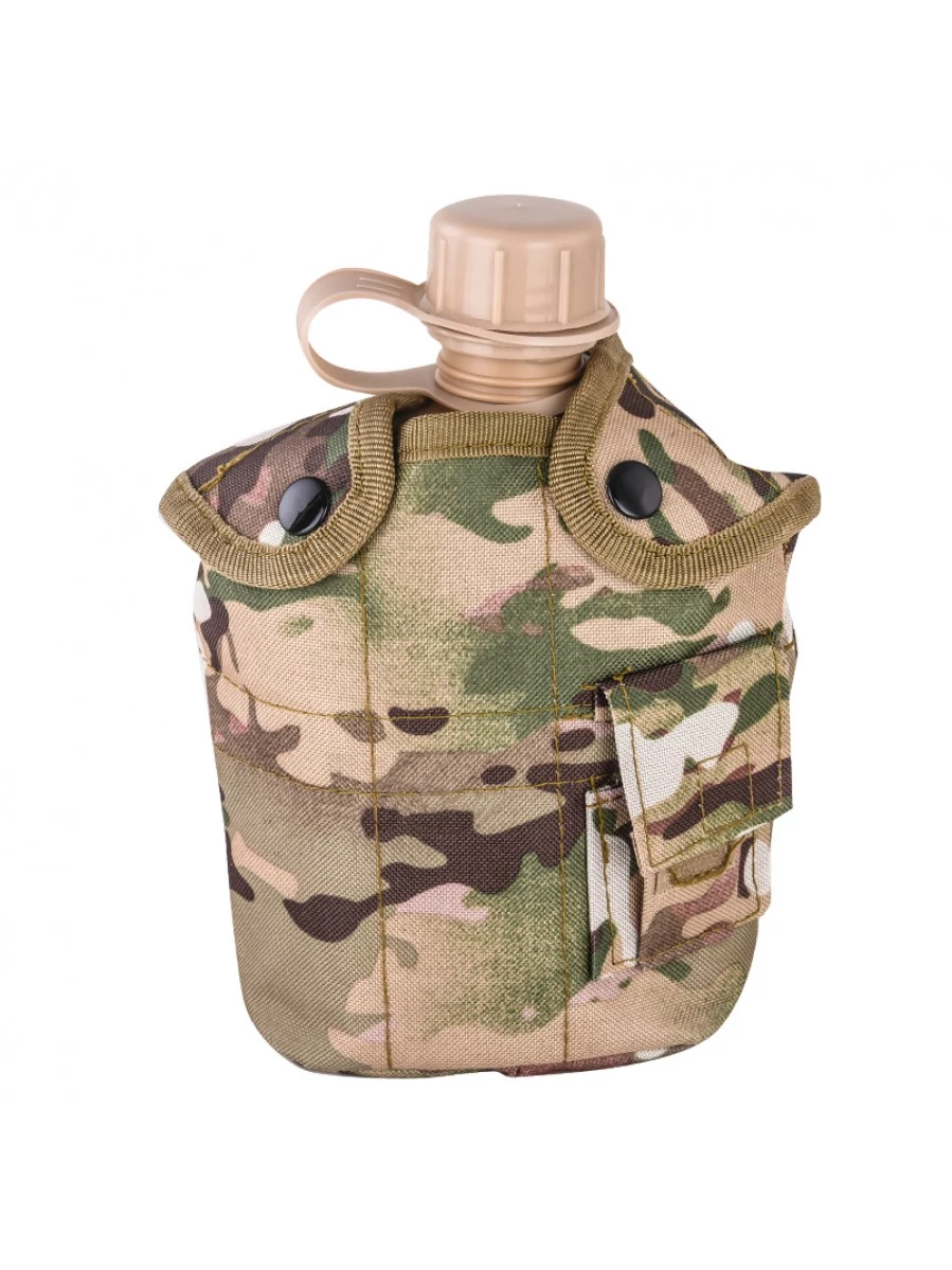 Купить Армейская фляга (фляжка) пластиковая 1 литр, в камуфлированном чехле с алюминиевым котелком, цвет Мультикам (Multicam)