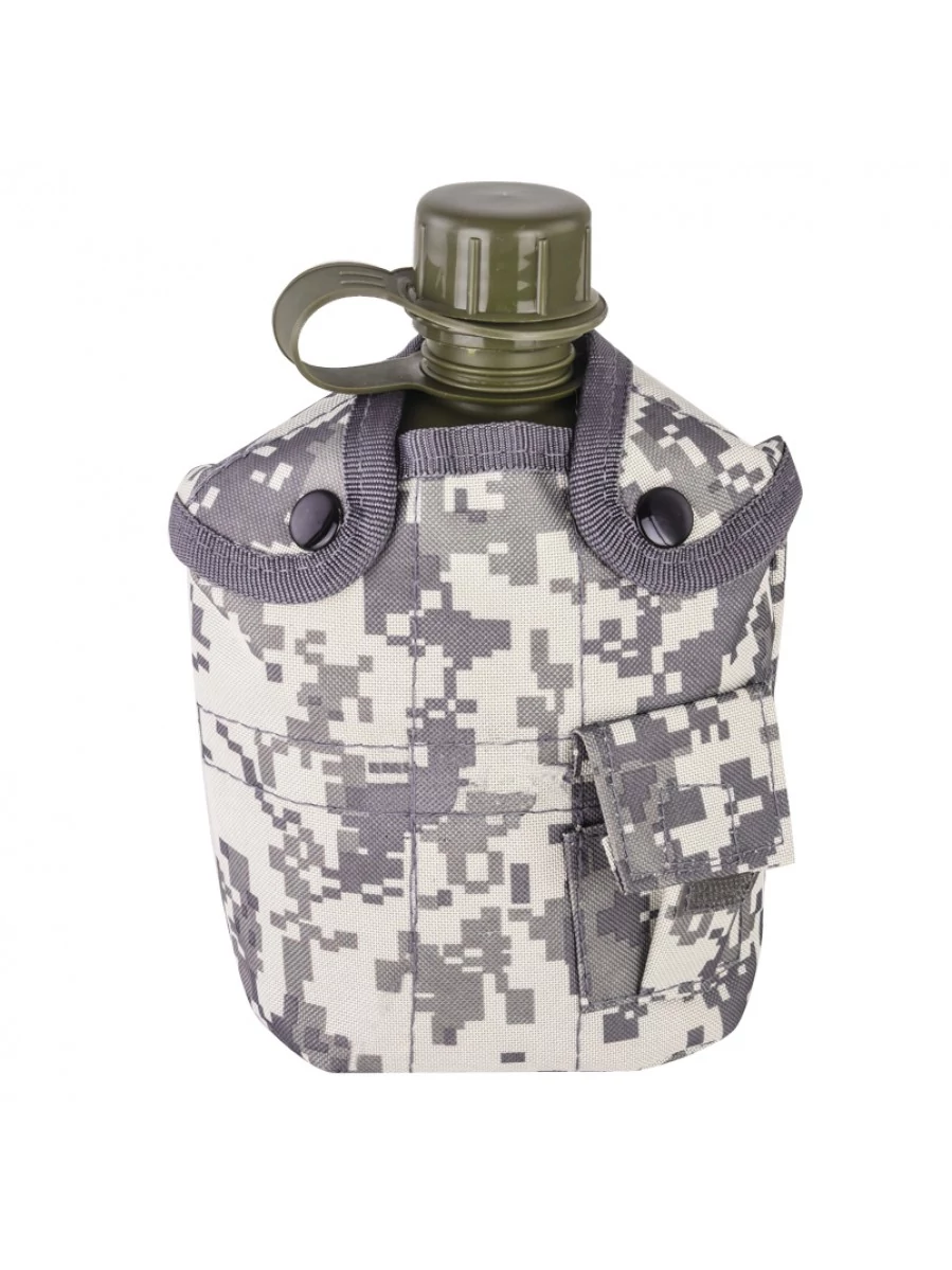 Купить Армейская фляга (фляжка) пластиковая 1 литр, в камуфлированном чехле с алюминиевым котелком, цвет Цифровой серый (ACUPAT)