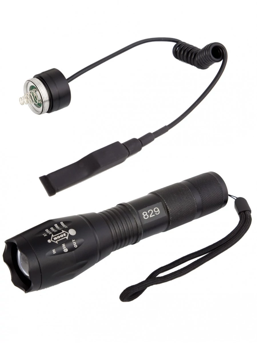 Сверхмощный подствольный тактический фонарь, аккумуляторный, Zoom X 1-2000, арт. MS-829 (АКБ, кронштейн, выносная кнопка и зарядка в комплекте)