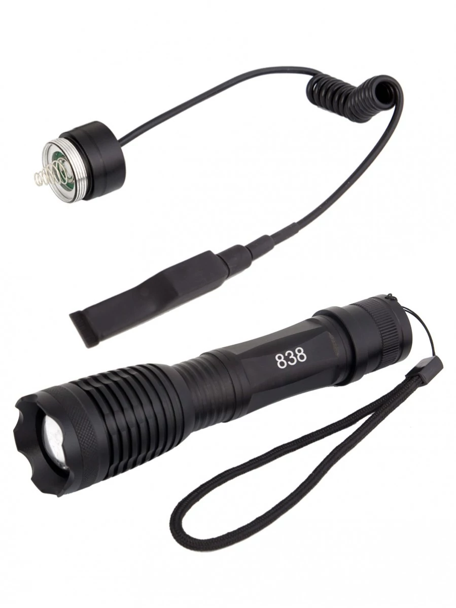 Сверхмощный подствольный тактический фонарь, аккумуляторный, Zoom X 1-2000, арт. MS-838 (АКБ, кронштейн, выносная кнопка и зарядка в комплекте)