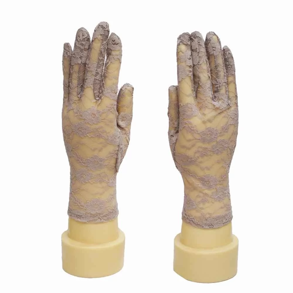 Женские перчатки кружевные с цветами прозрачные цвет фиолетовый
