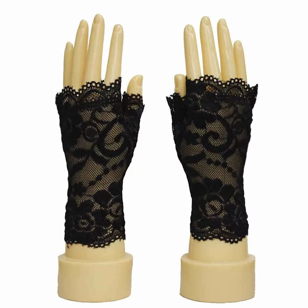 Женские перчатки гипюровые кружевные, цвет черный