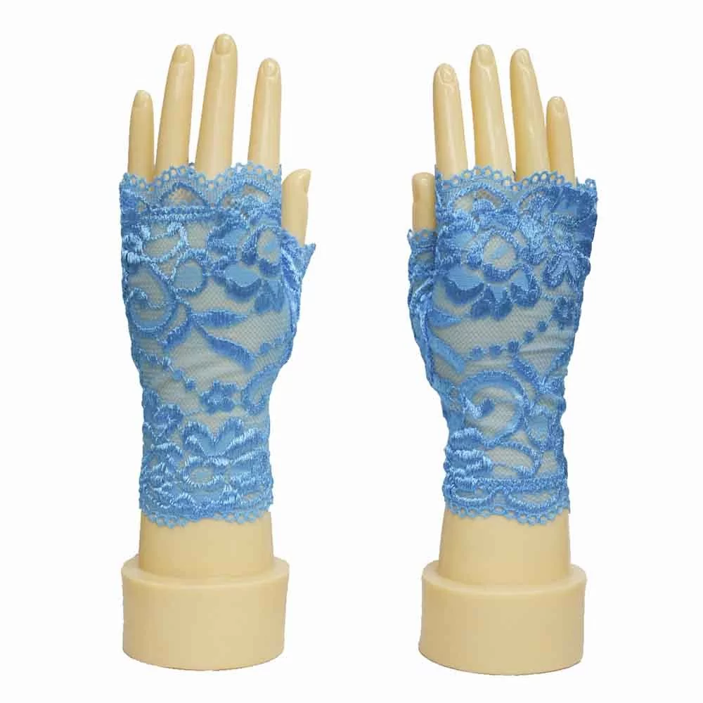 Женские перчатки гипюровые кружевные, цвет голубой