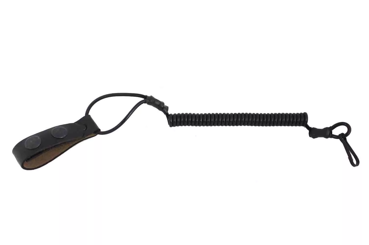 Шнур для пистолета петля-карабин с дополнительной кожаной шлевкой цвет черный