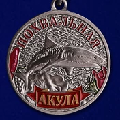 Похвальная медаль рыбака "Акула" в бархатистом футляре из флока