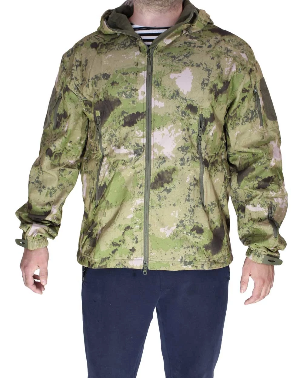 Куртка мужская Kamukamu тактическая военная демисезонная на флисе ткань Softshell цвет камуфляж Мох КАМЕНИСТЫЙ (Green Moss)