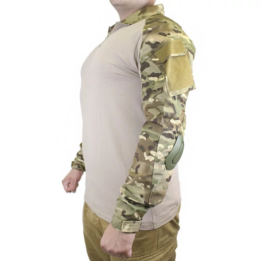 Рубашка тактическая Kamukamu боевая с налокотниками камуфляж MTP / Combat Shirt MTP light