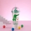 Стакан с трубочкой бутылка для воды с блестками "Динозаврик" 500мл. цвет зеленый