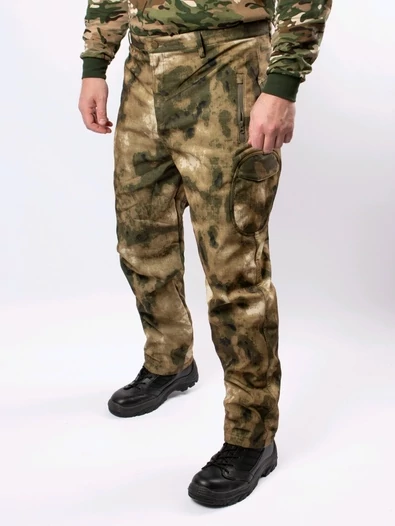 Брюки демисезонные на флисе тактические ткань Софтшелл Softshell цвет камуфляж Мох зеленый