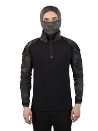 Рубашка тактическая Kamukamu боевая с налокотниками камуфляж MTP black