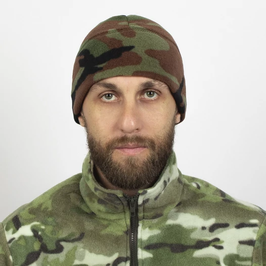 Шапка флисовая Kamukamu камуфляж Вудланд Woodland