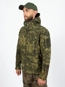 Куртка тактическая военная демисезонная на флисе ткань Softshell камуфляж Пиксель зеленый