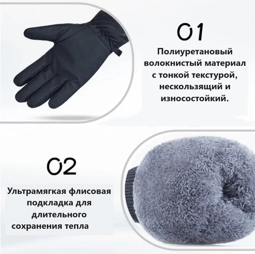 Перчатки зимние Softshell с искусственным мехом и противоскользящими вставками цвет серый