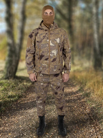 Костюм демисезонный на флисе ткань Софтшелл Softshell цвет камуфляж feretato desert