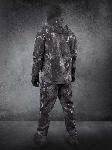 Костюм демисезонный на флисе ткань Софтшелл Softshell цвет камуфляж Python (ночь)