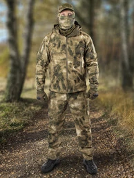 Костюм демисезонный на флисе ткань Софтшелл Softshell цвет камуфляж Мох зеленый