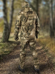 Костюм демисезонный на флисе ткань Софтшелл Softshell цвет камуфляж Мох зеленый