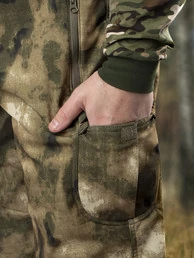 Костюм демисезонный на флисе ткань Софтшелл Softshell цвет камуфляж Мох зеленый
