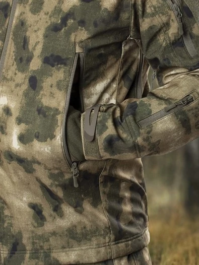 Костюм демисезонный на флисе ткань Софтшелл Softshell цвет камуфляж Мох зеленый