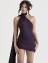 Короткое атласное платье с открытой спиной и шлейфом цвет фиолетовый