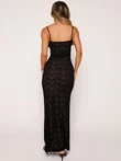 Платье с декольте гипюровое кружевное стрейч макси цвет черный