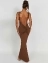 Вечернее платье в пол с открытой спиной и эффектом пушап стрейч  цвет коричневый