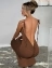 Вечернее платье в пол с открытой спиной и эффектом пушап стрейч  цвет коричневый