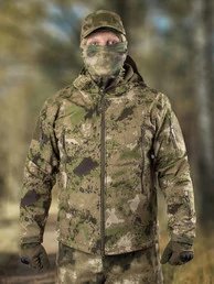 Куртка мужская Kamukamu тактическая военная демисезонная на флисе ткань Softshell цвет камуфляж Мох КАМЕНИСТЫЙ (Green Moss)