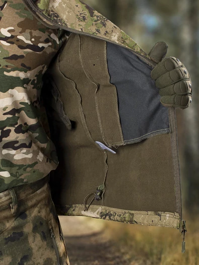 Куртка мужская Kamukamu тактическая военная демисезонная на флисе ткань Softshell цвет камуфляж Мох КАМЕНИСТЫЙ (Green Moss)