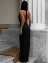 Вечернее платье в пол с декольте и открытой спиной стрейч  цвет черный