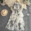 Платье шифоновое плиссированное с коротким рукавом цвет белый с серым орнаментом