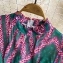 Платье длинное шифоновое плиссе цвет зелено-розовый ромбик