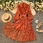 Платье длинное шифоновое плиссе цвет коричневый в белый горох