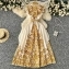 Платье длинное клеш с поясом без рукавов с желтым орнаментом