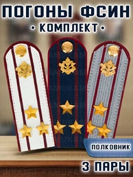 Погоны ФСИН комплект 3шт. картон (в сборе) укомплектованные с фурнитурой звание Полковник 14х5 см