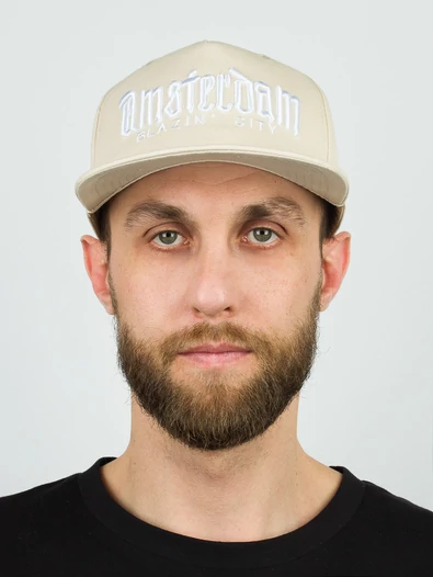 Бейсболка летняя с прямым козырьком Snapback с нашивкой Amsterdam цвет бежевый