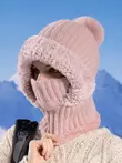 Женская зимняя вязаная шапка капор цвет розовый
