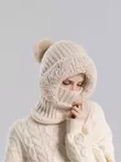 Женская зимняя вязаная шапка-капор цвет молочный