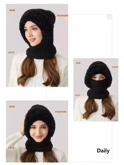 Женская зимняя вязаная шапка капор капюшон цвет чёрный