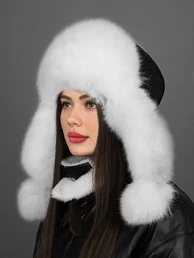Шапка ушанка пушистая женская из эко меха цвет черный с белым